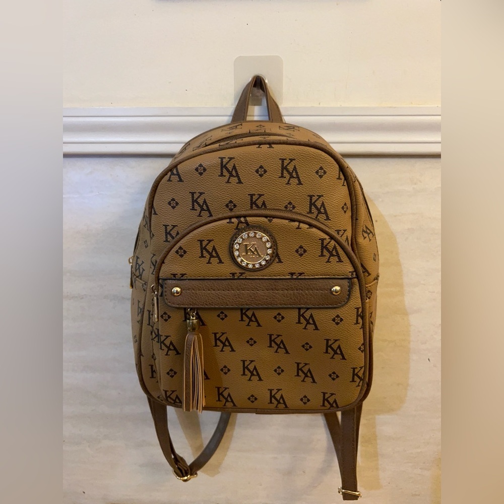 KA Monogram Backpack in Tan 100% polyurethane